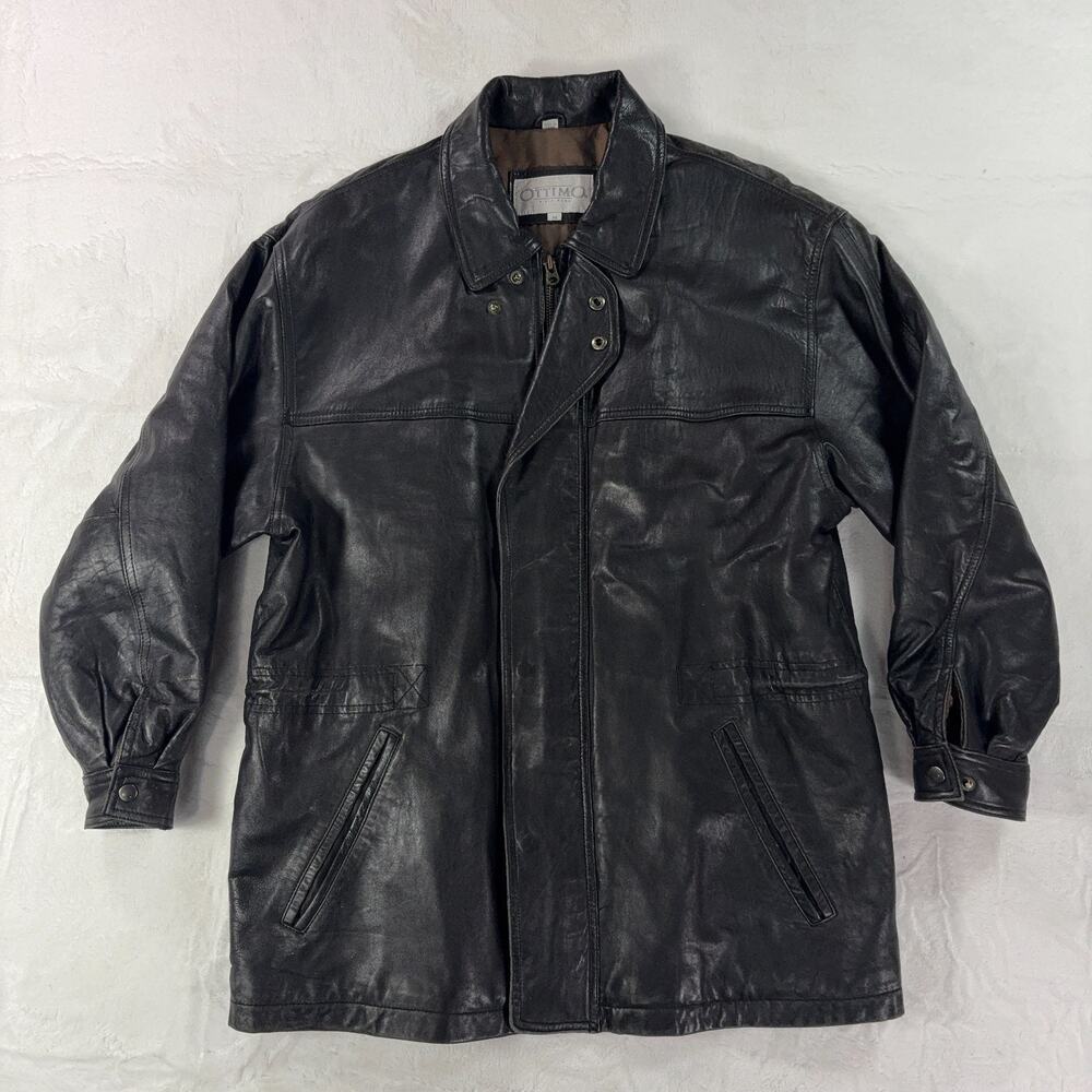 Ottimo 18 Via Roma Mens Genuine Leather Jacket Black Size M Vintage